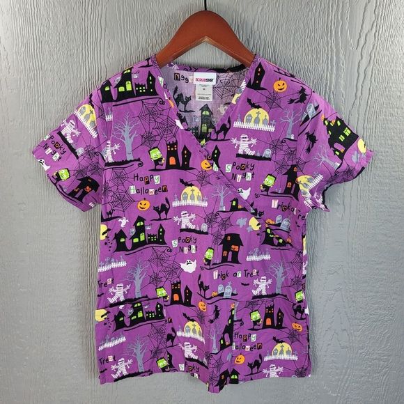 Scrubstar Tops - ScrubStar Halloween Fall spooky season medical scrub vet top short sleeve shirt